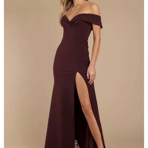 Off the shoulder wine colored maxi dress